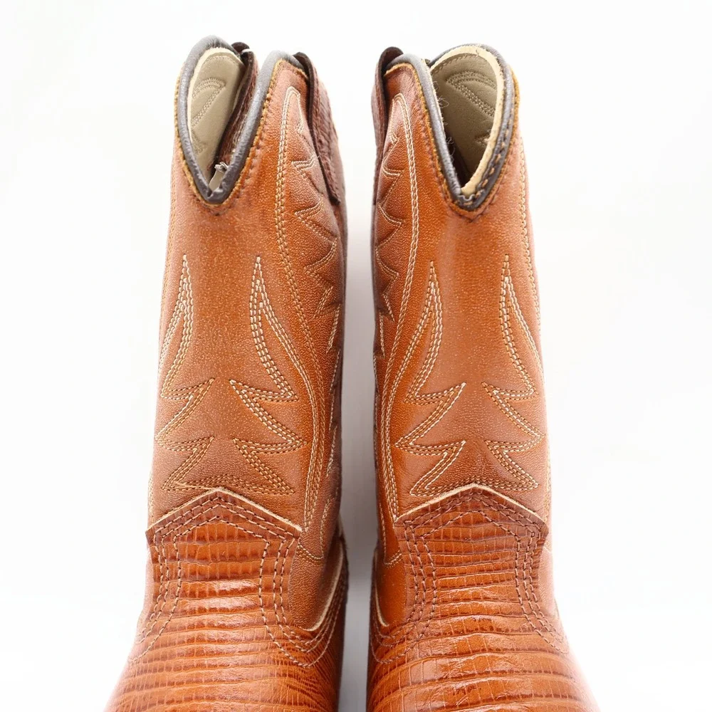 Acme Vintage Western Cowboy Boots Kids 2.5 D Brown Leather Deadstock NWT